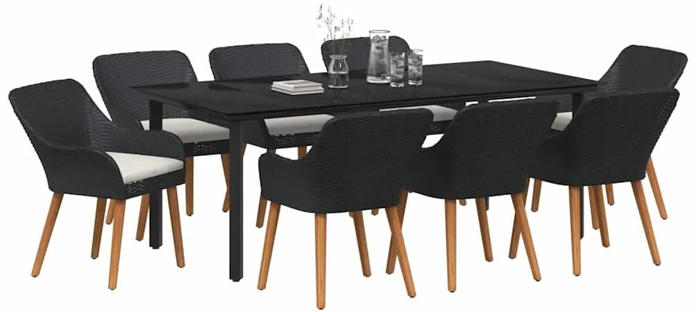 Conjunto de Jantar de Jardim 9 Peças Preto em Polyrattan