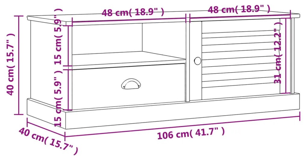 Móvel de TV Salamanca de 106 cm em Madeira Maciça - Branco - Design Rú