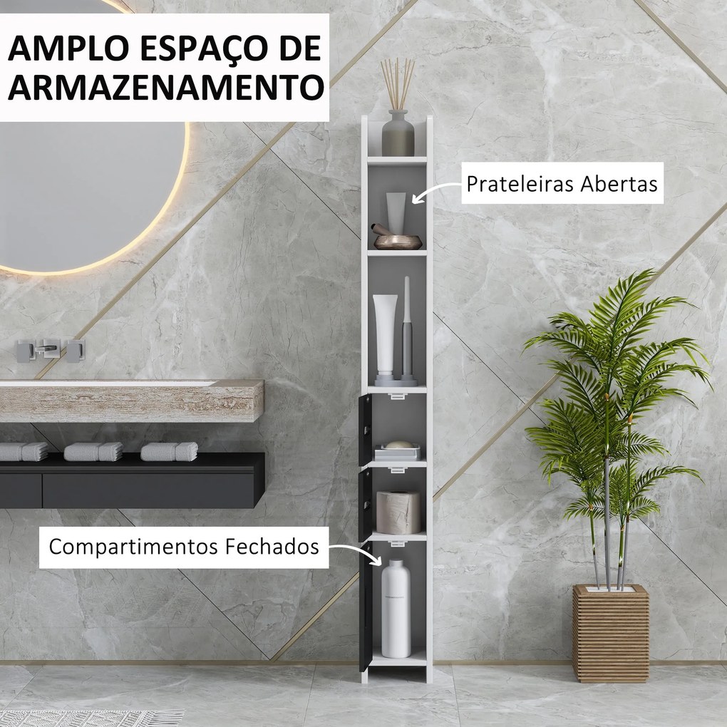 kleankin Coluna Casa de Banho com 3 Portas e 3 Prateleiras Abertas Col