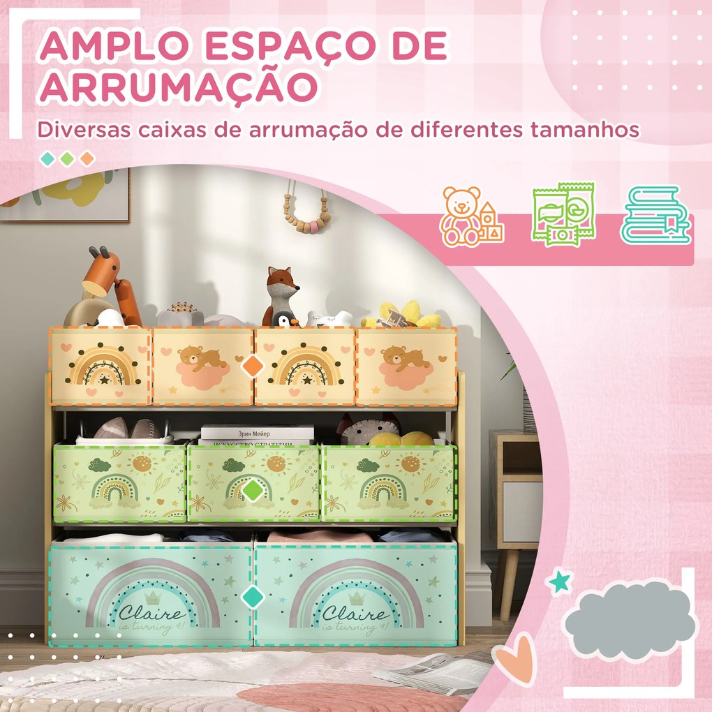 Organizador para Brinquedos para Crianças com 9 Cestas de Tecido não Tecido 93x30x70 cm Multicor