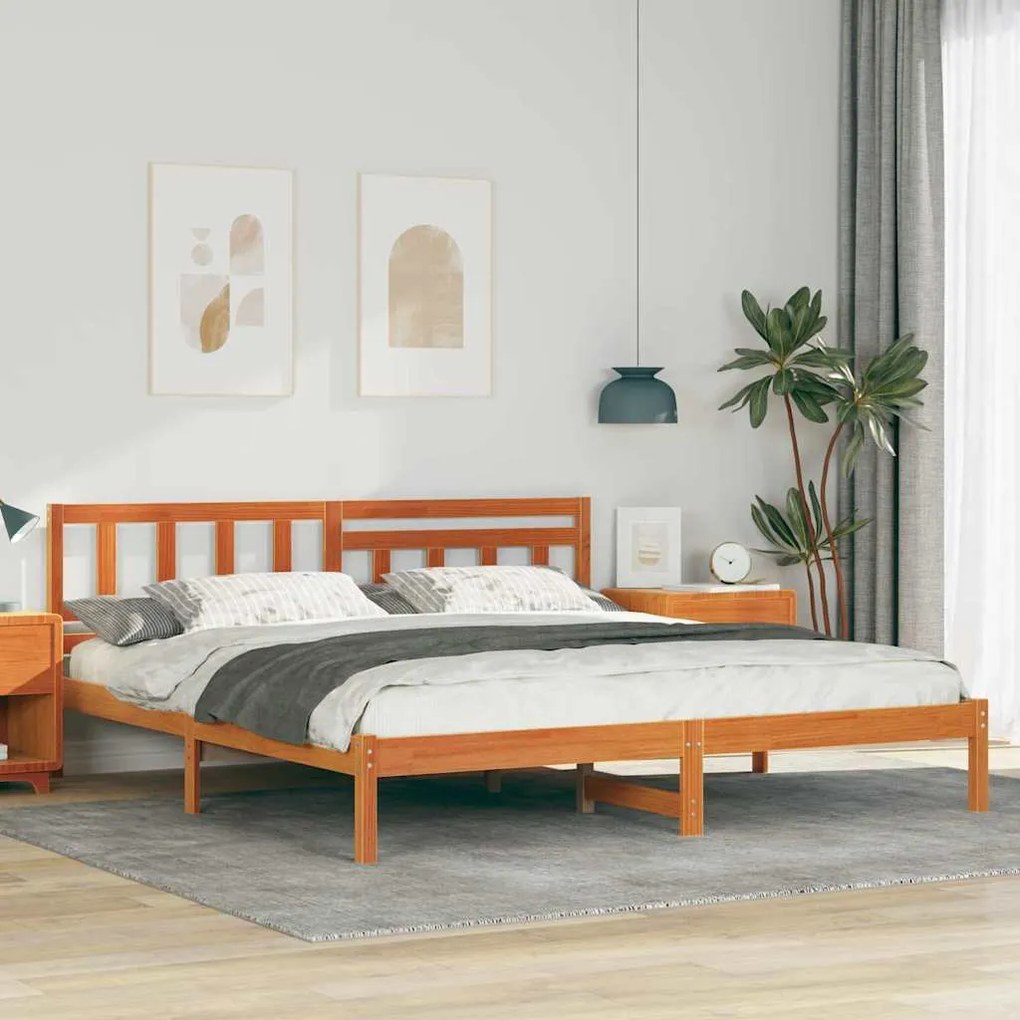 vidaXL Estrutura da Cama com cabeceira Marrom Cera 200 x 200 cm