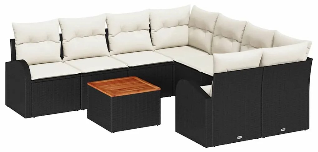 Conjunto de Sofá de Jardim 9 Peças da com Almofadas Pretas em Rattan S