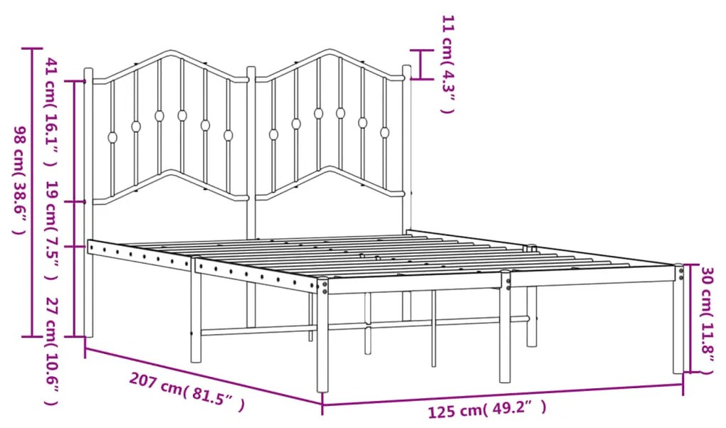 Estrutura de cama com cabeceira 120x200 cm metal preto