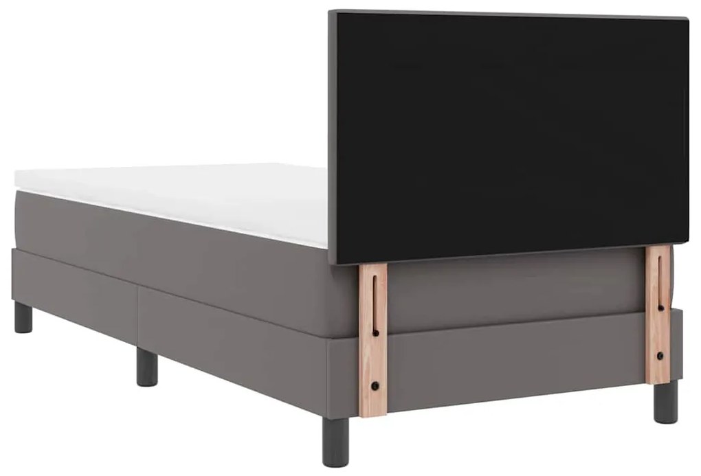 Cama Box com Colchão em Cinza, 100 x 200 cm, Couro Sintético