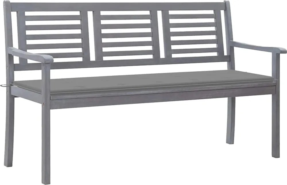 vidaXL Banco de jardim 3 lugares c/ almofadão 150 cm eucalipto cinza