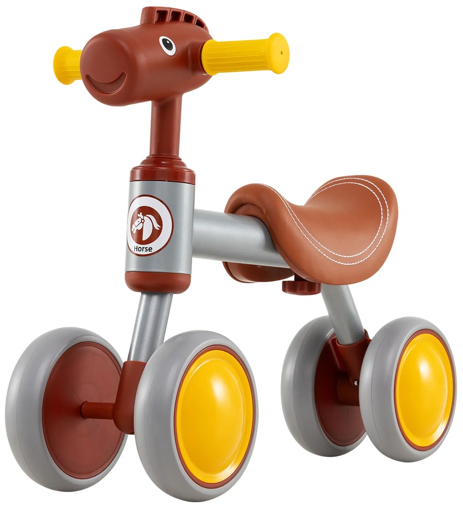 Bicicleta sem pedais para crianças dos 18 aos 36 meses, bicicleta de equilíbrio com 4 rodas para aprender a andar Castanho