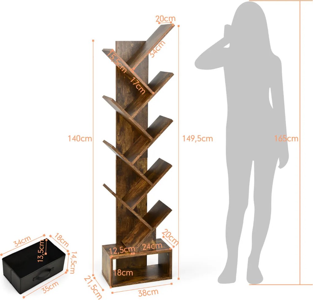 Estante "HILMA" em Forma de Árvore 38x21,5x149,5 cm – 10 Prateleiras e