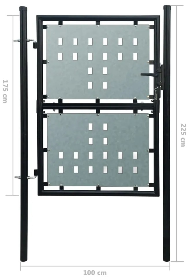 Portão de cerca com porta única 100x225 cm preto