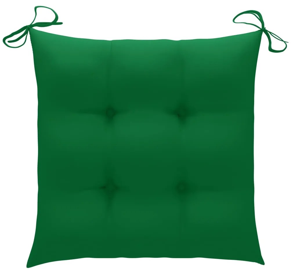 Cadeiras de jardim c/ almofadões verdes 4 pcs teca maciça