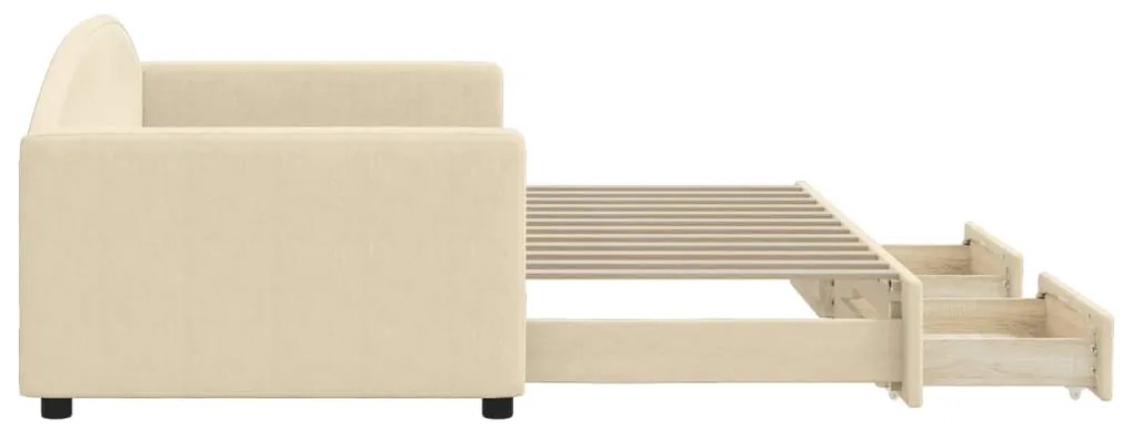Sofá-cama com gavetão e gavetas 90x200 cm tecido cor creme