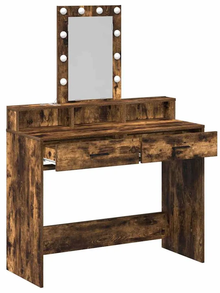 Mesa de Maquiagem vidaXL com Luzes LED Carvalho Fumado 100x41x140 cm