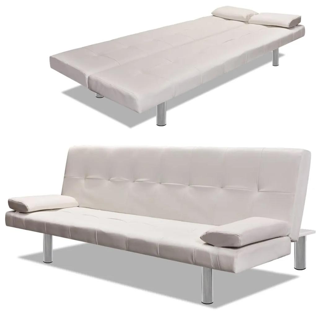 241723 vidaXL Sofá-cama ajustável c/ 2 almofadas couro artificial branco nata
