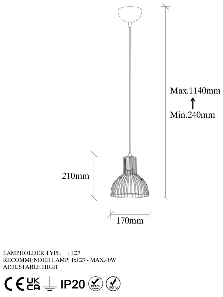 Chandelier Vazo – Preto – 17 x 17 x 114 cm