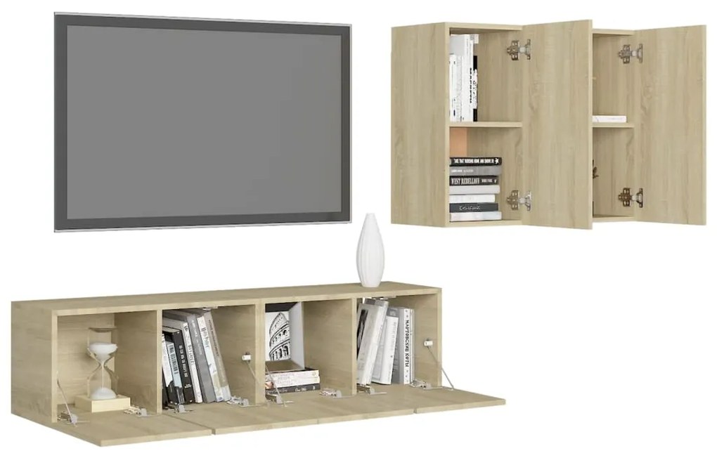 4pcs conjunto de móveis TV derivados de madeira carvalho sonoma