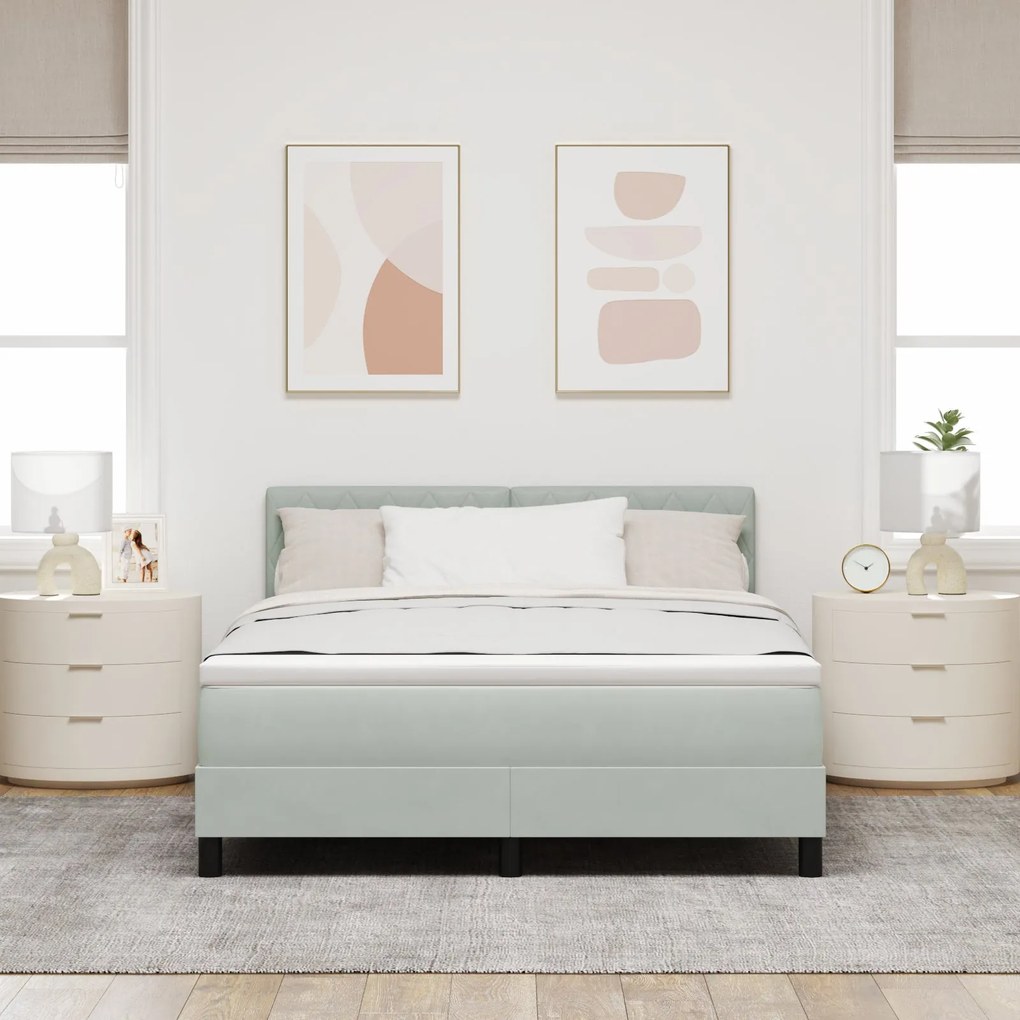 Cama Box Spring com Colchão Cinza Claro 140x200 cm Veludo