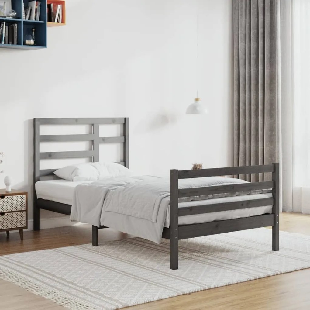 vidaXL Estrutura cama solteiro 90x200 cm madeira maciça cinzento