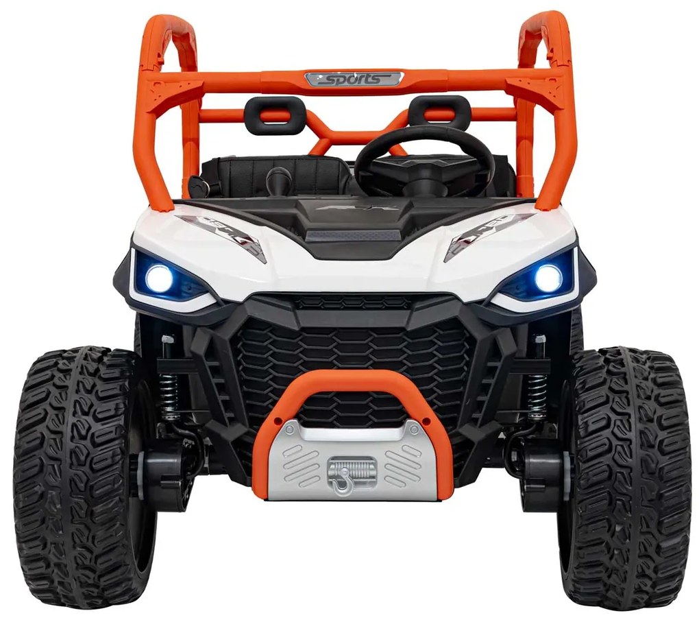 Carro elétrico para Crianças 3 a 7 anos, 2 Lugares Farmer Truck UTV Racing 24V 4x4 Rodas Espuma EVA, assento couro ecológico Branco e Laranja