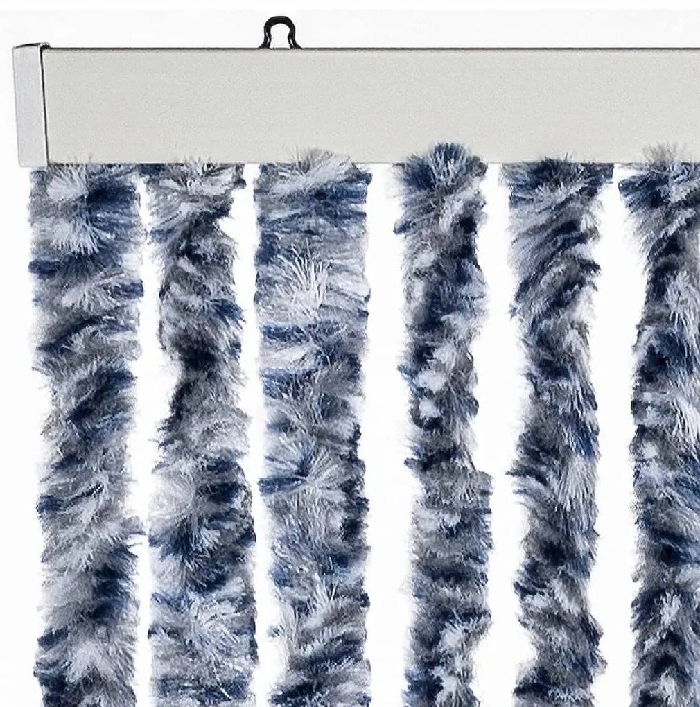 Cortina anti-insetos 90x220 cm chenille azul, branco prateado