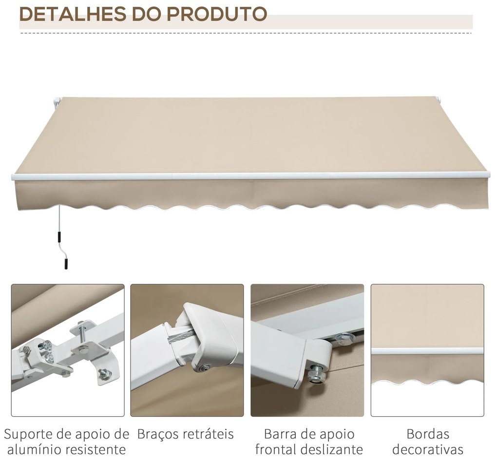 Toldo Manual Retrátil 350x250 cm Toldo para Varanda com Manivela de Me