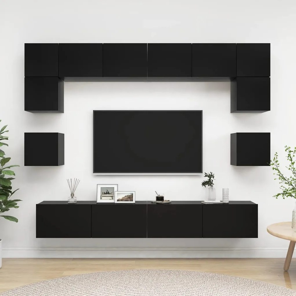 vidaXL 8 pcs conjunto de móveis de TV derivados de madeira preto