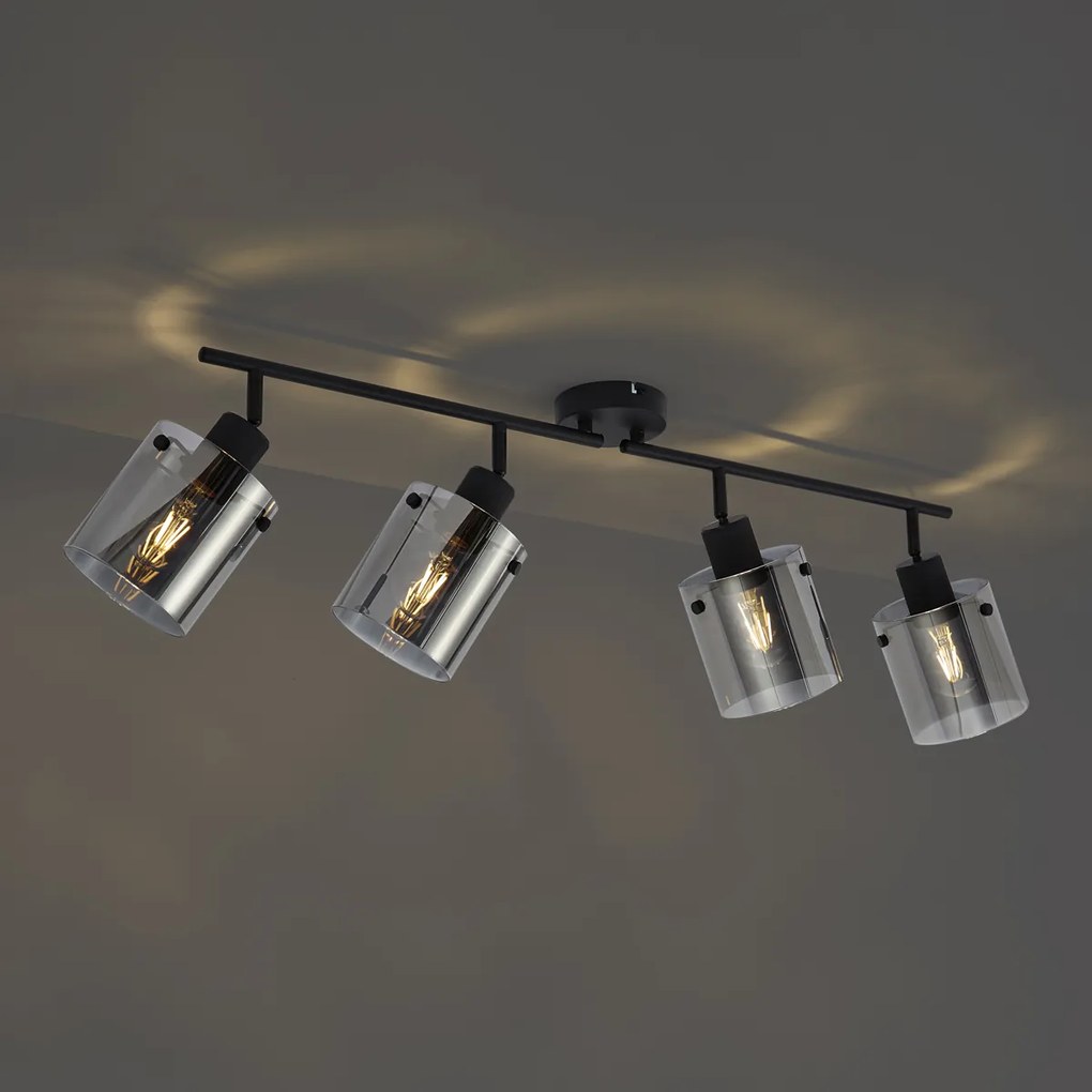 Foco de teto de design preto com vidro fumê 4 luzes - Domo Moderno
