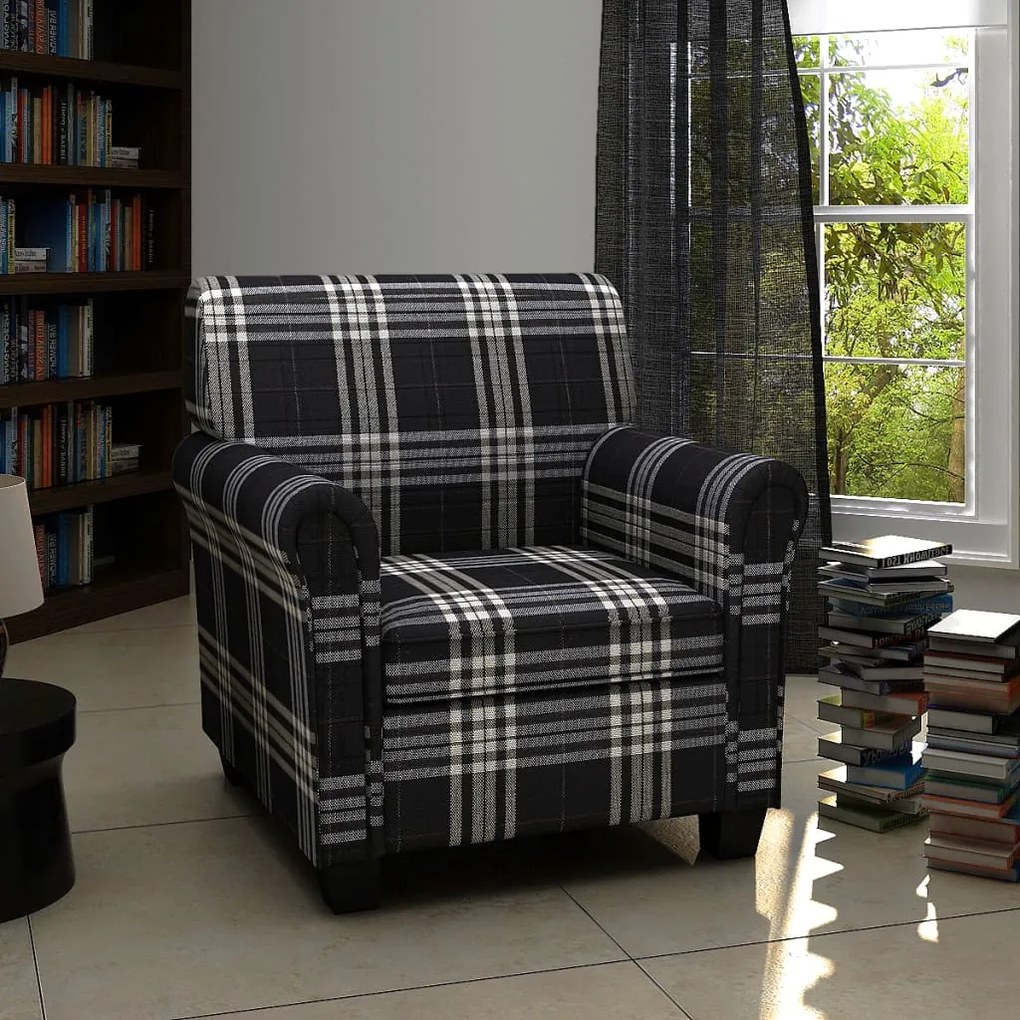 240977 vidaXL Poltrona com almofadão tecido preto