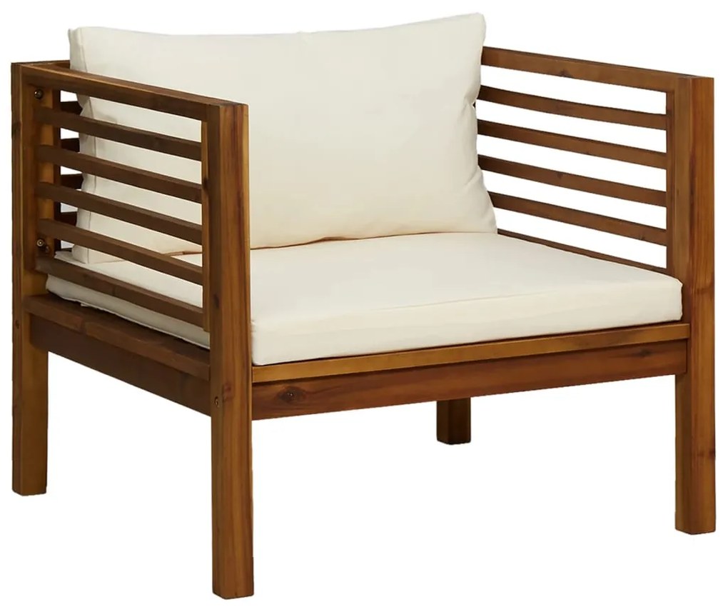 5 pcs conjunto lounge jardim c/ almofadões creme acácia maciça