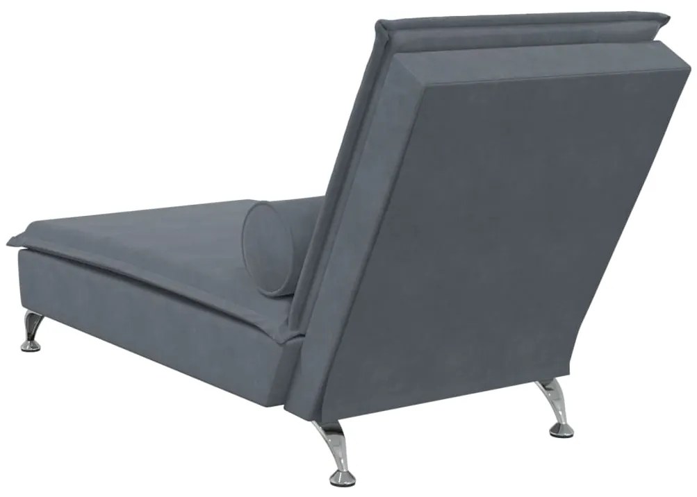 Chaise lounge de massagem com rolo veludo cinzento-escuro