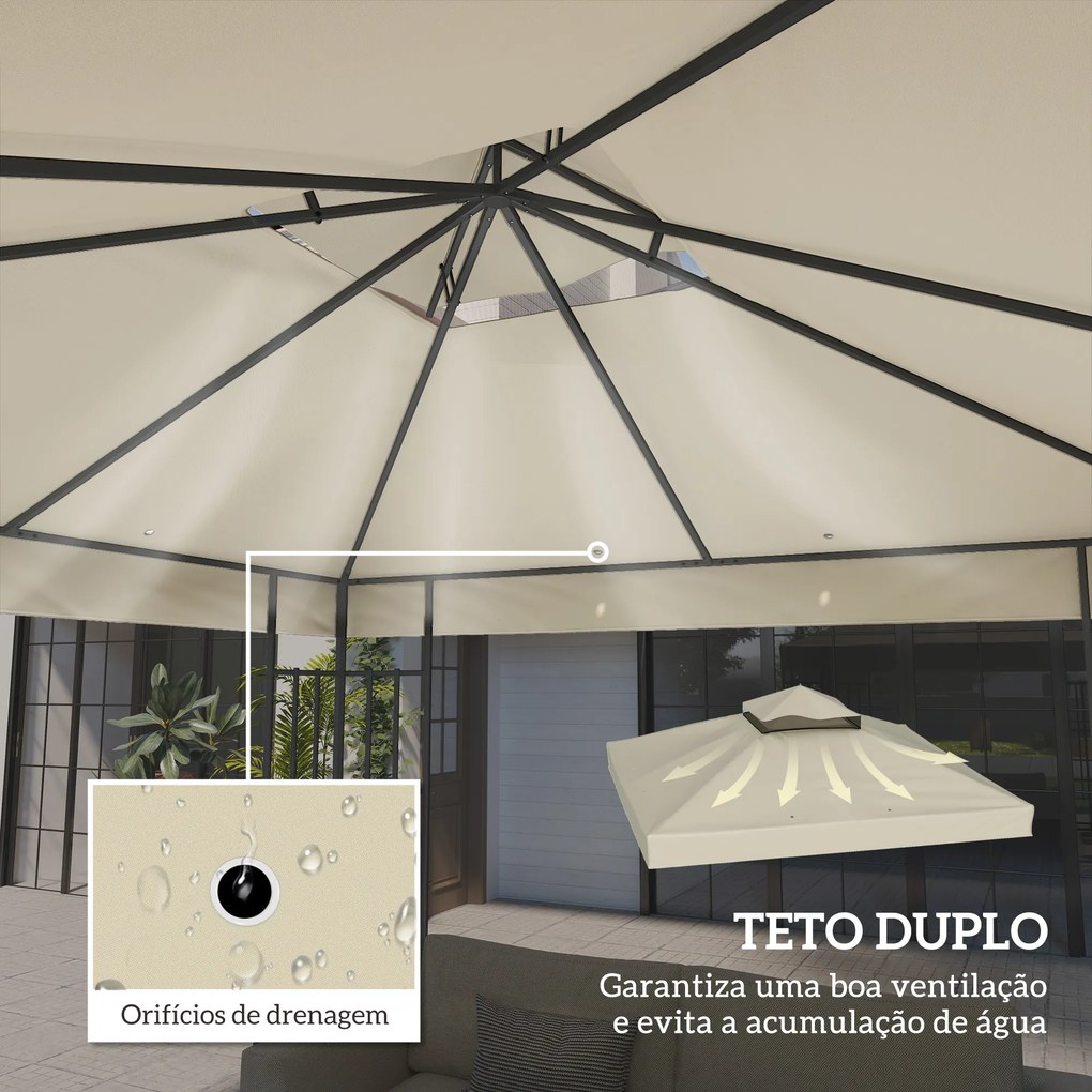 Toldo de Substituição para Pérgola 3x3 m (NÃO INCLUIDA) Toldo de Substituição com Teto Duplo Proteção UV 30+ Toldo para Pérgola Creme