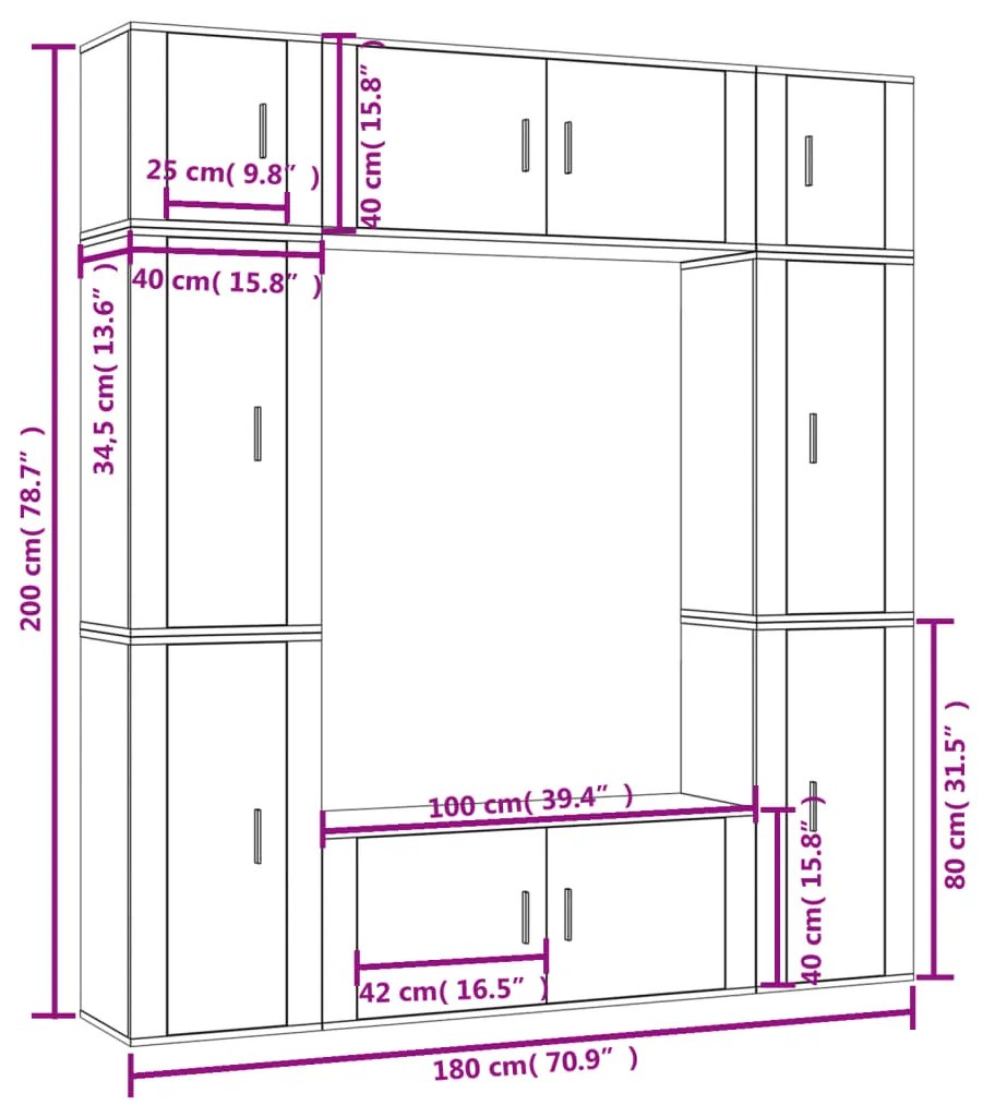 8 pcs conjunto móveis de TV madeira processada branco brilhante