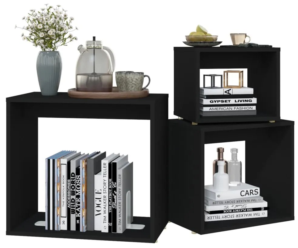 Mesas de encastrar 3 pcs contraplacado preto