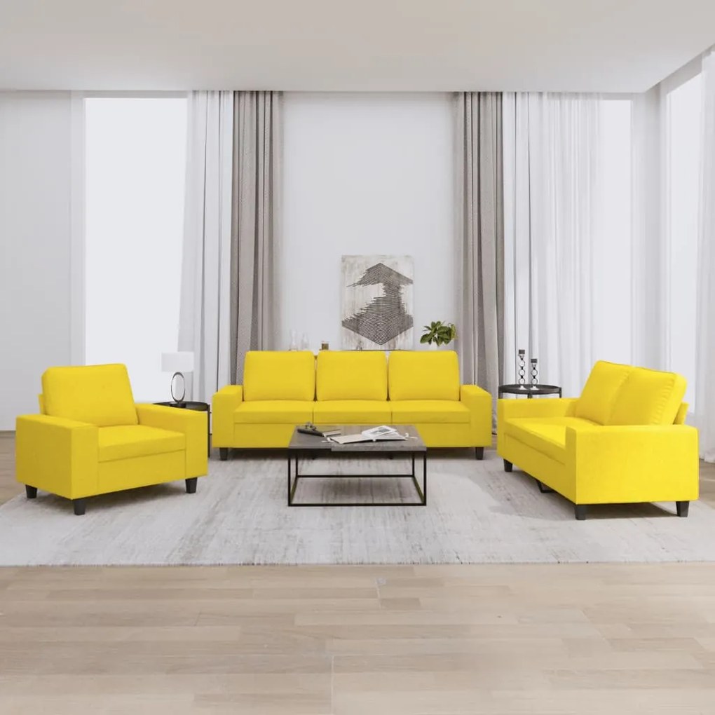3 pcs conjunto de sofás tecido amarelo-claro