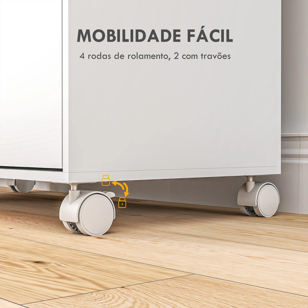 Móvel de Engomar de Madeira com Rodas Barra para Pendurar Roupa Prateleira Aberta e Tábua Dobrável 107x42,5x99 cm Branco