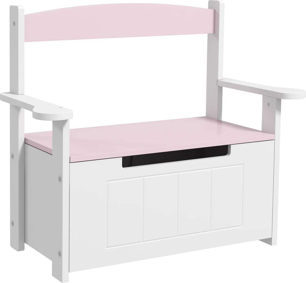 Baú de Brinquedos Infantil Banco de Armazenamento para Crianças com Encosto e Tampa Amortecida 68,5x34x58 cm Rosa e Branco