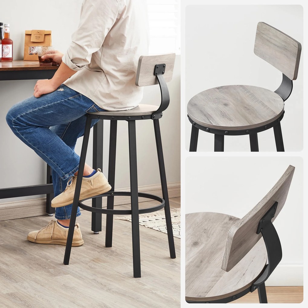 Conjunto de 2 bancos de bar 54 x 99 cm greige-preto