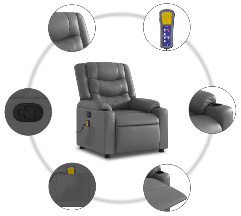 Poltrona de massagens reclinável couro artificial cinzento