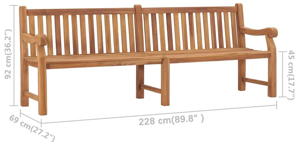 Banco de jardim 228 cm madeira de teca maciça