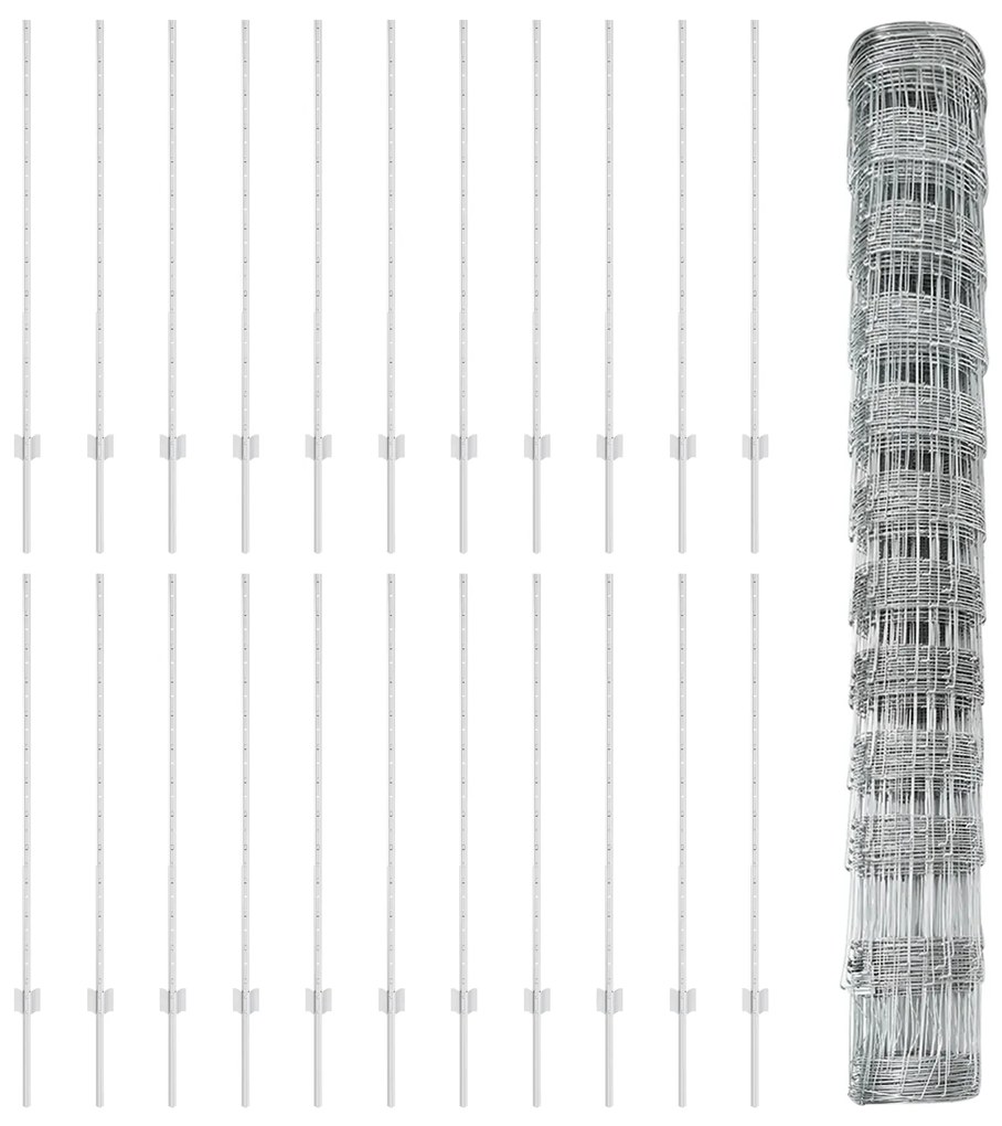 Postes de Cerca vidaXL 22 pcs U-Channel 120 cm Aço Galvanizado, Cerca
