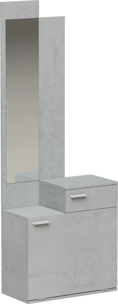 Móvel de Entrada com Espelho Sapateira Basculante Assento Gaveta e Compartimento Aberto 61x30x170 cm Cinza