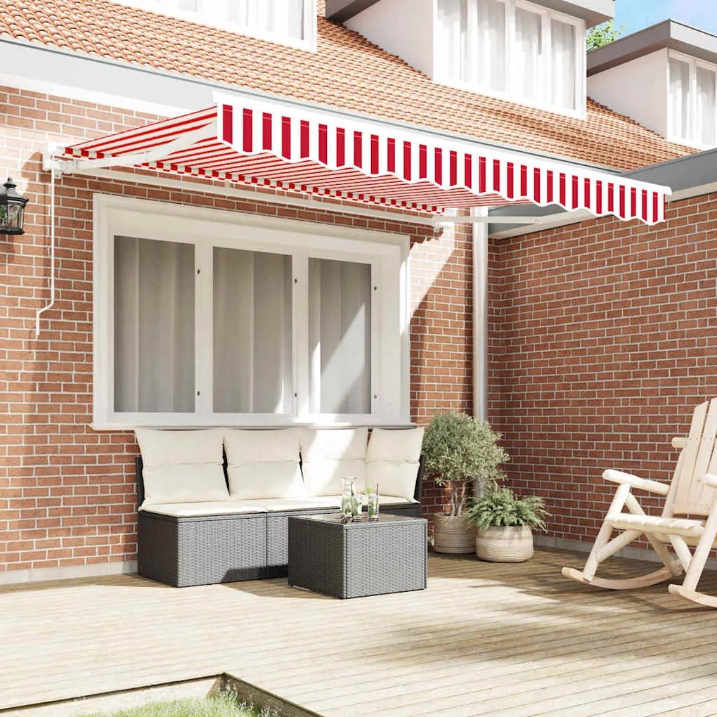 Toldo Retrátil Manual Vermelho e Branco 350x200 cm
