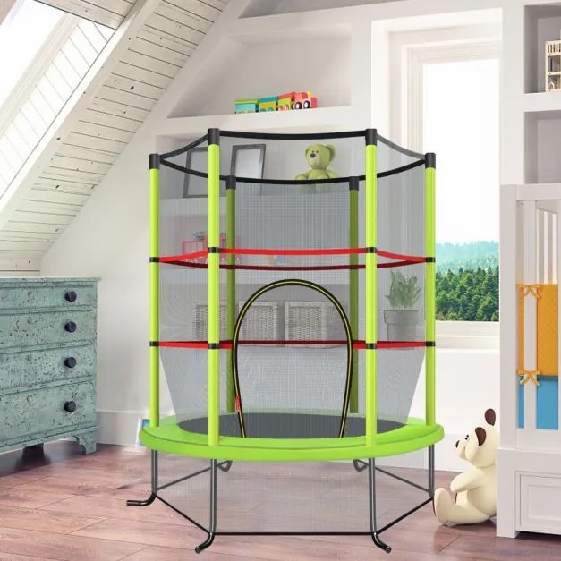 Trampolim para crianças 191 cm com rede de segurança e almofada para molas recreativas Estrutura em aço Verde
