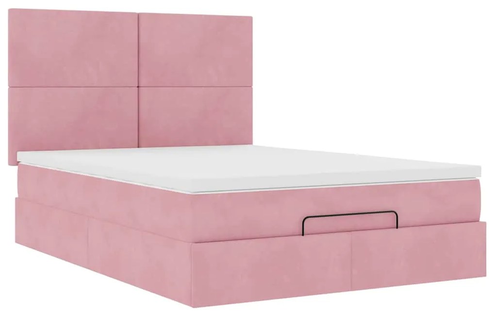 Estrutura de cama otomana com colchões 140x200 cm veludo rosa