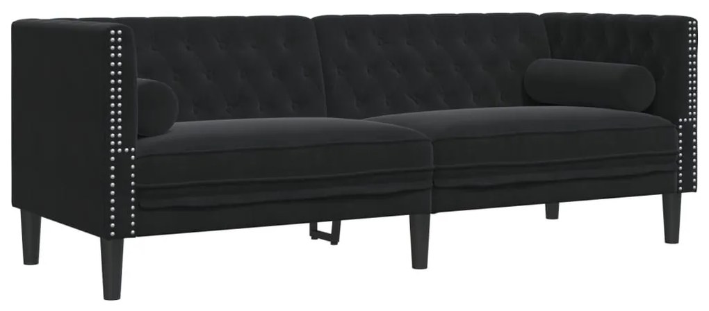 2 pcs conjunto de sofás chesterfield com rolos veludo preto