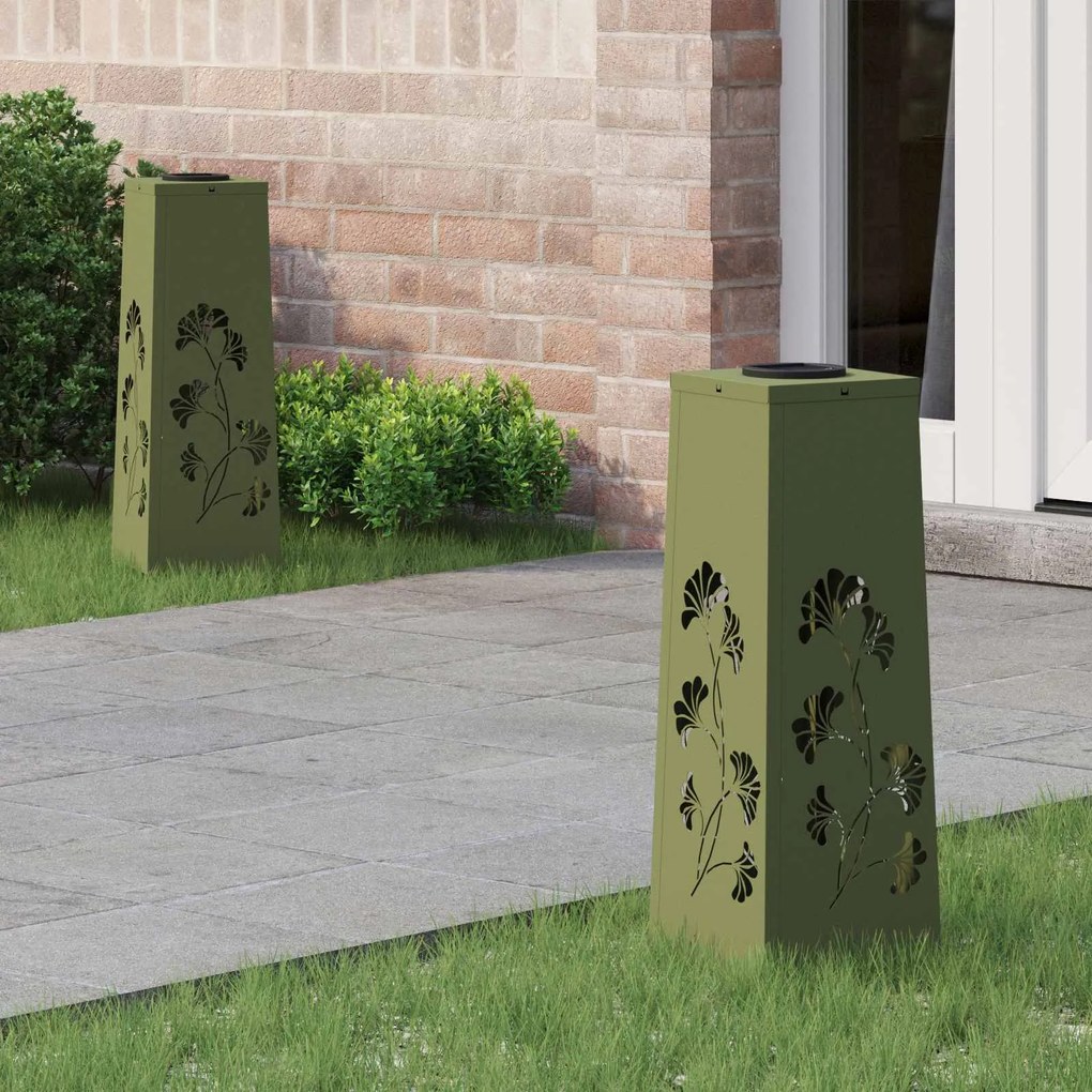 vidaXL Luz Solar LED de Caminho 2 pcs Verde Oliva Aço Laminado a Frio