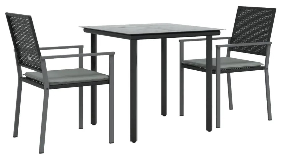 3 pcs conjunto de jantar p/ jardim c/ almofadões vime PE e aço