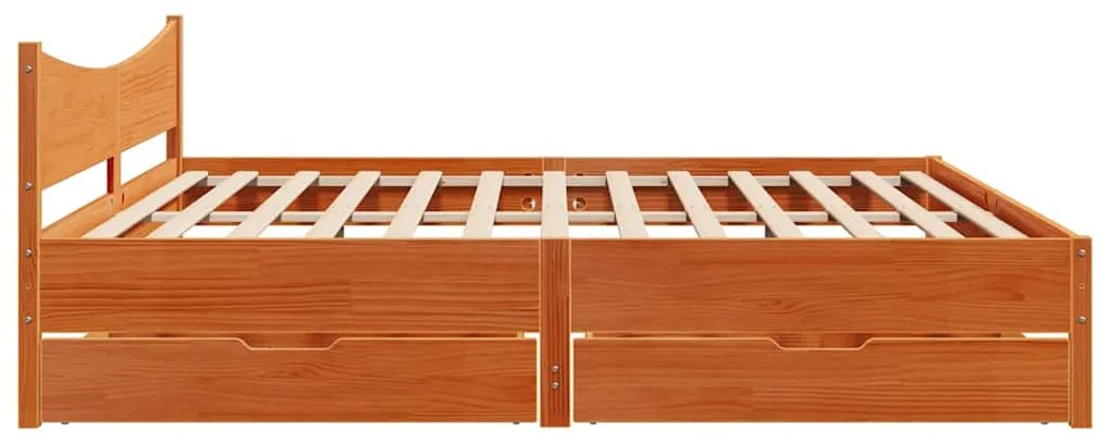 Estrutura cama c/ gavetas 200x200 cm pinho maciço castanho-mel