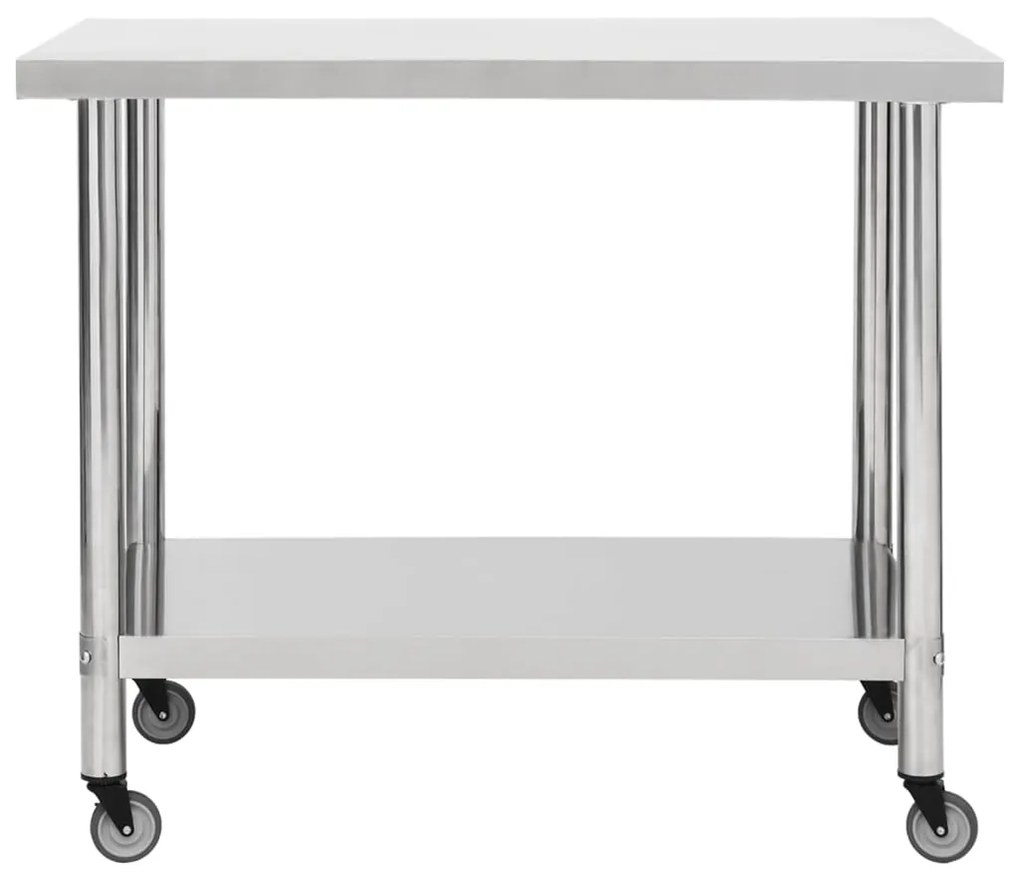 Mesa de trabalho de cozinha c/ rodas aço inoxidável 100x45x85cm