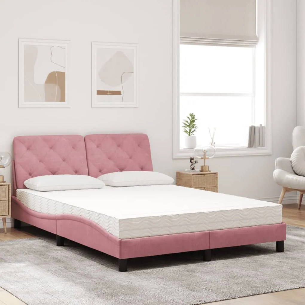 Cama com colchão 140x190 cm veludo rosa