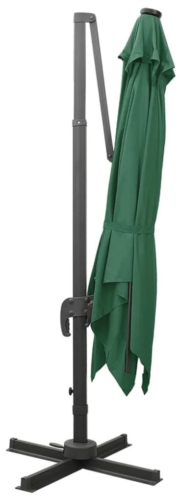 Guarda-sol jardim cantilever c/ poste e luzes LED 300 cm verde