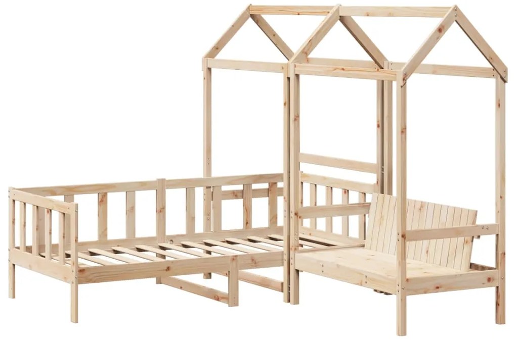 Conj. de sofá-cama e banco com telhado 80x200 cm pinho maciço